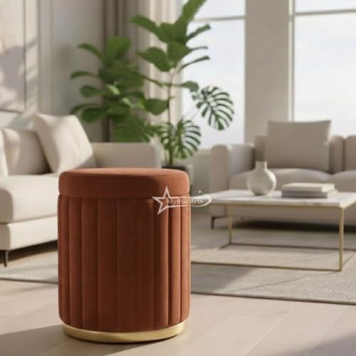 Image of Round Strip Stool with Cushion Foot Rest Office Stool Pouf Ottoman Padded Seat in Living Room (Coffee)