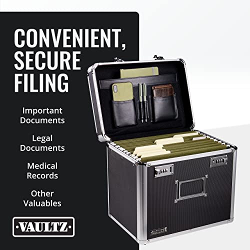 Vaultz Locking File Organizer Box - 13.5 X 13.25 X 10.5 Inch Large, Portable Locking Storage Box For Filing Letters & Documents W/ Combination Lock, Black #TOP1