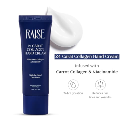 Image of Raise 24 Carat Collagen Hand Cream | Anti-Aging Moisturizer for Hands with Niacinamide, Ceramides & Carrot Collagen | Fades Wrinkles & Fine Lines | 30ml