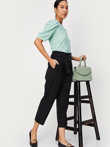 Image of Max Women Schiffli Knit Puffed Sleeve Regular Fit Top