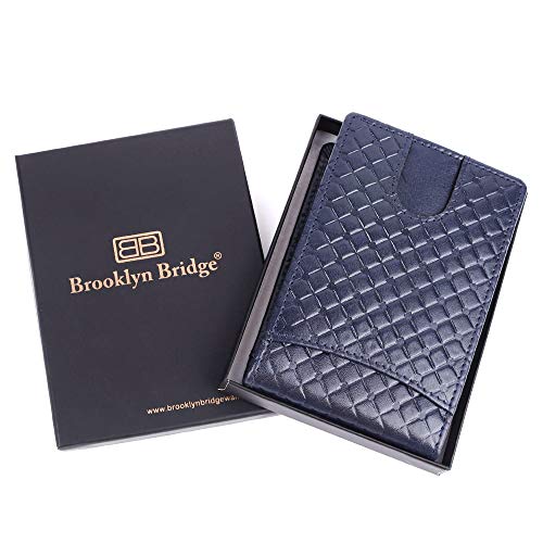 Image of Brooklyn Bridge Genuine Leather Money Clip Wallet for Men Diamond VT Blue - Premium Slim RFID Protected Wallet with Cash Clip & Multiple Card Slots, Stylish Front Pocket Design, Gift for Men