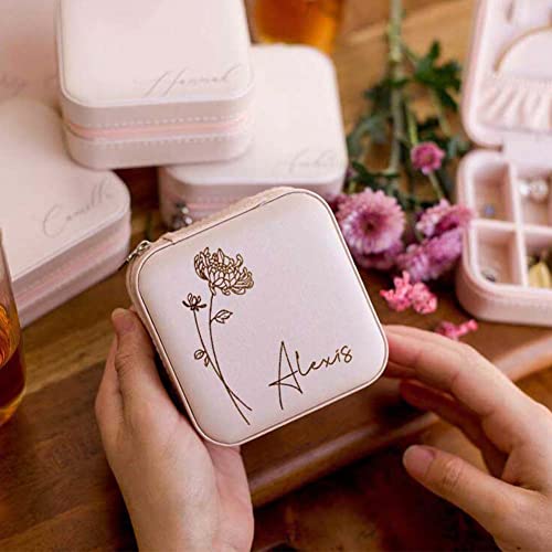 Dayofshe Bridesmaid Proposal Gifts Personalized Travel Jewelry Box Leather Small Jewelry Organizer Ring Case For Wedding Gifts Proposal Set Bachelorette Party Gifts For Bride #TOP3