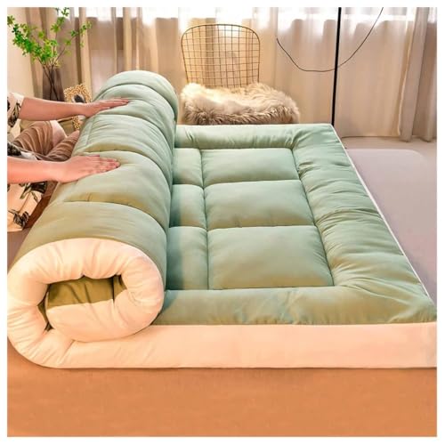 Colchón de futón japonés extra grueso, plegable, para camping, acogedor, tapete tradicional cálido y cómodo, color verde, 200 x 220 cm