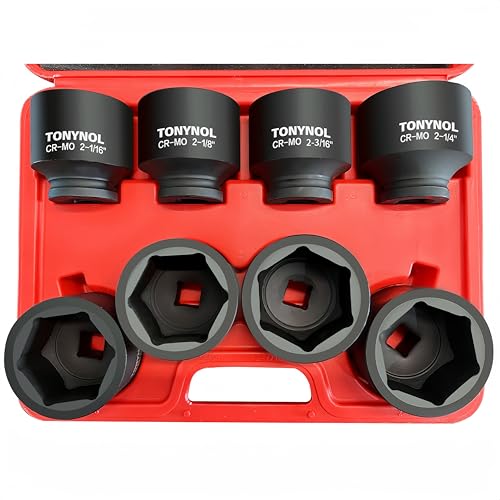 Image of TONYNOL 3 /4 Inch Drive Impact Jumbo Socket Set,6-Point,SAE(2-1 /16 inch to 2-1 /2 inch),8 Pcs,Cr-MO Steel,With a Storage Case