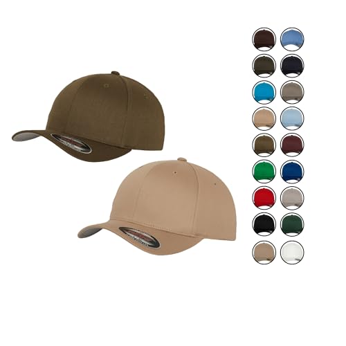 2er Flexfit Unisex Wooly Combed Cap Baseball Caps graue Unterseite S M L XL XXL Basecap Mütze S/M 1x Khaki + 1x Olive + 1x HL-Kauf Notizblock
