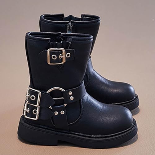 IWIHMIV Kids Girls PU Leather Short Boots Outdoor Lightweight Comfortable Side Zipper Round Toe Mid Calf Booties2