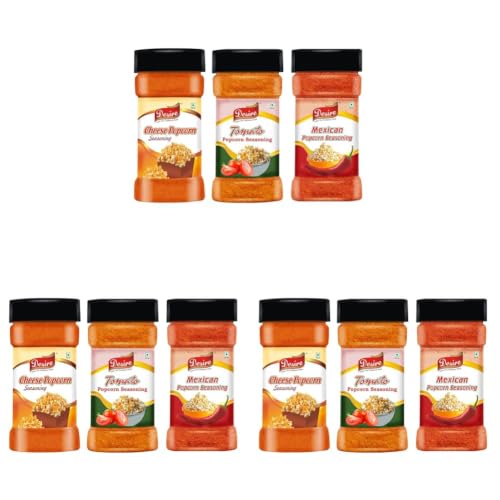 Image of Desire Popcorn Seasonings Combo (Cheese,Tomato & Mexican) 100 Gram Each Perfect for Popcorn, Pasta, Pizza, Nachos, Fries | Rich & Creamy Cheese Flavor | Versatile Topping for Snacks (Pack of 3)