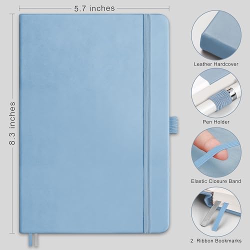 Image of RETTACY Graph Grid Paper Notebook, 192 Pages, A5 Size (5.7'' x 8.3'') | 5 Squares per Inch, Leather Hardcover, 100 GSM Thick Paper, for School, Students, Math, Engineering (Light Blue)