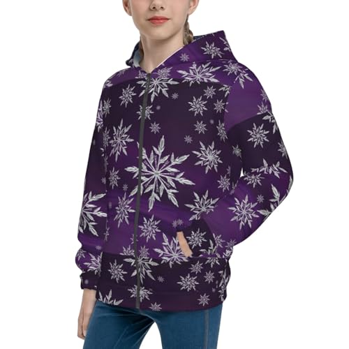 Snowflake Gradient Purple Kids Pullover Hoodies Boys Zip Up Sweatshirts Girls Athletic Clothes with Pocket