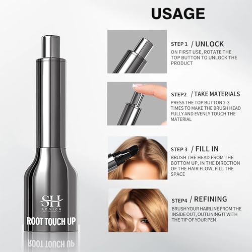 Sevich Hairline Powder With Brush, All-in-one Root Touch up Powder & Brush, Instantly Conceals Hair Loss. For Thinning Hair, Eyebrows, Beard. 48H Makeup Lasting, Black