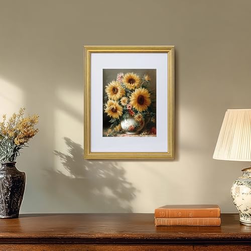 Image of eletecpro 11x14 Gold Picture Frames Set of 4, Vintage Photo Frames with Clear Acrylic Cover, Gallery Wall Art Display 8x10 Photo with Mat or 11x14 without Mat for Tabletop or Wall Mount, Home Decor