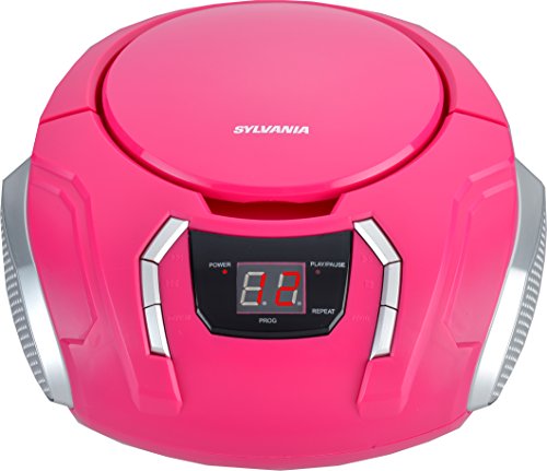 Sylvania SRCD261-B-Pink Portable CD Boombox with AM/FM Radio, Pink