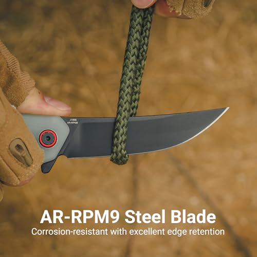 Image of CJRB Gobi Folding Pocket Knife with AR-RPM9 Steel Blade and G10 Handle for Men Outdoor Camping, Natural Green(J1906B)