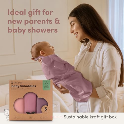 Sweety Fox 3-Pack Organic Baby Swaddle Sleep Sacks - Swaddles for Newborns, Infant 0-3 Months, Baby Girls, Boys, Soft & Snug Newborn Sleep Sack, Nursery Swaddling Blankets, Velcro Closure (Pink Blush) - Thumbnail 6