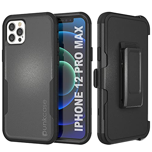 Étui iPhone 12 Pro Max Punkcase Patron avec clip ceinture et béquille intégrée noir