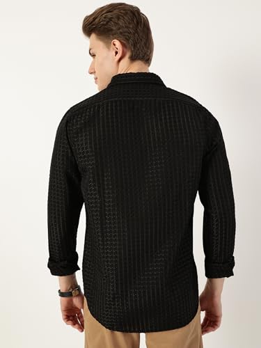 Image of Thomas Scott Men's | Solid | Textured Fabric | Full Sleeve | Slim Fit | Polyester-Blend | Spread Collar | Casual Shirt