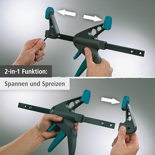 wolfcraft Mini-Einhandzwingen - 3455100 - Zwingen Set zum Fixieren von kleinen Werkstücken - 2 Stück - Anwendung mit nur einer Hand - für Hobby und Bastelprojekte - 30 kg Spannkraft