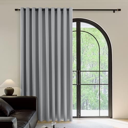 Image of FMFUNCTEX 100% Dark Grey Blackout Patio Sliding Glass Door Curtains 84 inch Length, Grommet Extra Wide Living Room Divider Curtains, Thermal Insulated Curtain Drapes for French Door /Bedroom 1 Panel