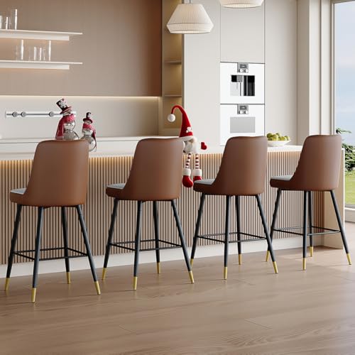 Image of 27'' Counter Height Bar Stools Set of 4 - Kitchen Island Stools with Back,Leather Barstools with Sturdy Metal Legs,Modern Counter Height Stools Ideal for Kitchen Island Pub Cafe