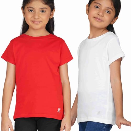 Image of Kids Round Neck T-Shirt Half Sleeves 100% Cotton Rich Soft Comfortable Fit Stylish Plain Color 1+1 Combo Original Brand Tshirt for Girls