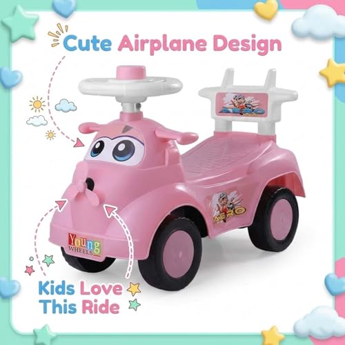 Image of Kids Ride On Pink Car for Toddlers with Steering Wheel & Backrest | Foot to Floor Baby Push Car | Indoor Outdoor | Strong Wheels & Comfortable Seat | Racing Design for Boys & Girls (1-3 Years)