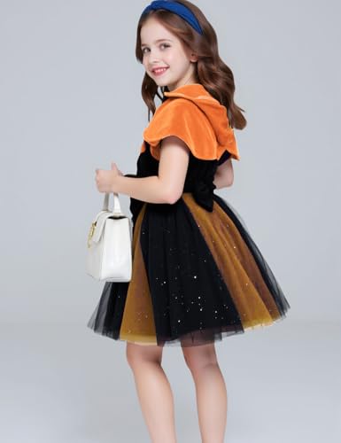 ROYLAMP Toddler Girls Witch Halloween Paillette Tulle Dress Sets Funny Holiday 2 Pieces Hooded Cape 1-6T3