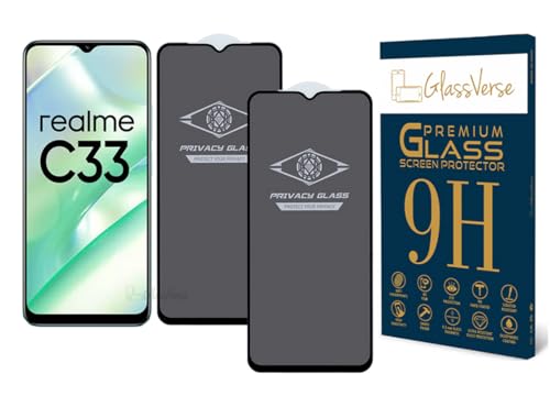 Image of GlassVerse Privacy Tempered Glass for Realme C33 (2023) | Anti Spy Screen Protector, 9H Hardness, Edge to Edge, Case Friendly, Hassle-less Installation Kit Included. (Pack of 2)