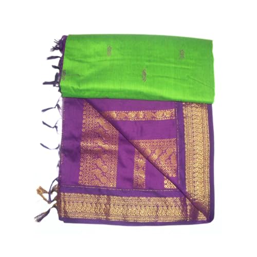 Image of Pure Kalyani Cotton Saree | Zari Border & Blouse Piece - Lata Gadwal Design | Traditional Saree
