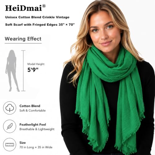 Image of Lightweight Cotton Blend Scarf for Women Men | Large,Breathable,Thin,Soft,Crinkle Scarf,Hijab Head Wrap,NeckScarf,Everyday,Travel Scarf,Summer Dress Scarves Holiday Gift