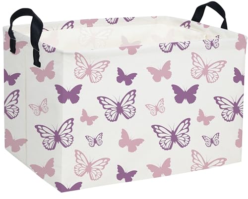 Image of Essme Rectangular Butterfly Baskets,Kids Storage Basket with Handles for Girls Room Decor, Girls Storage Bin(Purple Butterfly)