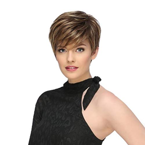 Lurrose Cabelo curto peruca feminina retro gradiente capacete feminino moda oblíqua franja Bob peruc