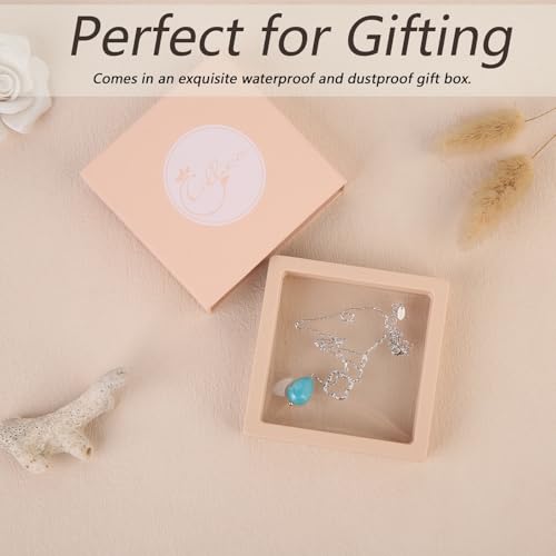 Colloca Turquoise Y-shaped Necklace for Women, 925 Sterling Silver Four Leaf Clover Necklace, Boho Jewelry, Gift Box included4