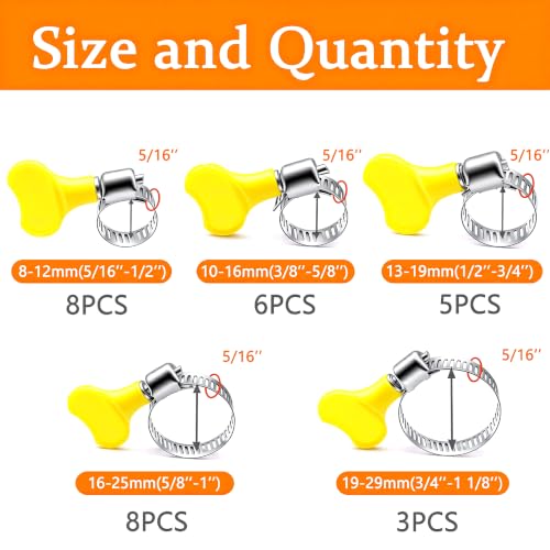 Image of Dianrui 30 PCS Thumb Screw Hose Clamps Assortment Kit 5 /16 inch-1-1 /8 inch(8-29mm) Key-Type Hose Clamp Stainless Steel for Pipe, Fuel Line, Plumbing, Intercooler, Tube and Automotive