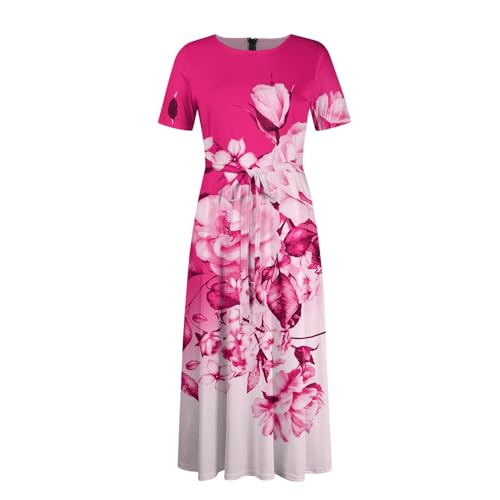 Generic Trendy Short Sleeve Maxi Dress Casual Plus Size Crewneck Long Dress Elegant Formal A Line Smocked Flowy Party Dress2