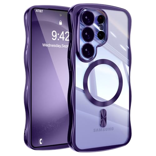 UEEBAI Coque Magnétique pour Samsung Galaxy S24 Ultra 5G avec Recharge sans Fil, Wave Frame Étui en Silicone Liquide, Housse de Protection Antichoc Bumper...