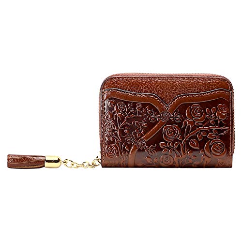 Pijushi Genuine Leather Credit Card Holder For Women Designer Floral Card Case Wallet With Tassel(20095 Brown) #TOP6