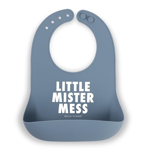Baby Bib for Eating by Bella Tunno, Waterproof Silicone Bib with Large Food Catcher, Adjustable Fit for Babies 4-12 months & Toddlers 1-3 Years, Boys & Girls, Little Mister Mess