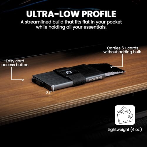 Image of CODE 118 Wallet for Men - Slim Minimalist Aluminum Smart Wallet with RFID Blocking - Compact cash and Credit card holder with Pop Up Ejector (Classic, Brushed Black)