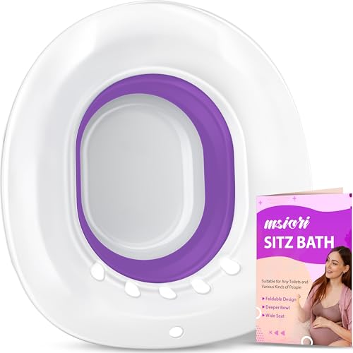 Msiori Sitz Bath for Hemorrhoids, Sitz Bath for Toilet Seat - Perineal Soaking Bath, Postpartum Care - Yoni Steam Seat - Foldable Basin for Salt Soak, Wide Seat - Use with Sitz Baths Salt