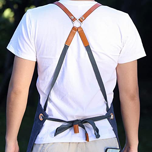KUKUALE Delantales para Mujer Hombre con Bolsillos Delantal Lona Cocina Ropa de Trabajo Barista Leche Té Tienda Barbero… - Imagen 3