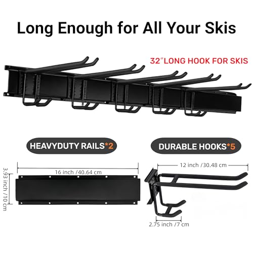 SopimusZ Skiaufbewahrung Skihalter für 10 Paare Ski Snowboard Rack Wandhalterung,Haus und Garage Ski Storage Rack Wandhalterung hält 300LBS/136KG