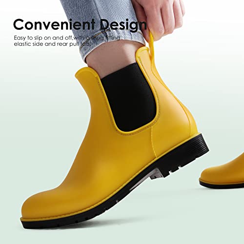 DREAM PAIRS Damen Gummistiefel Chelsea Boots Frauen Ankle Wellies Wasserdicht Regenstiefel,Gelb,Size 43,SDRB2201W-E