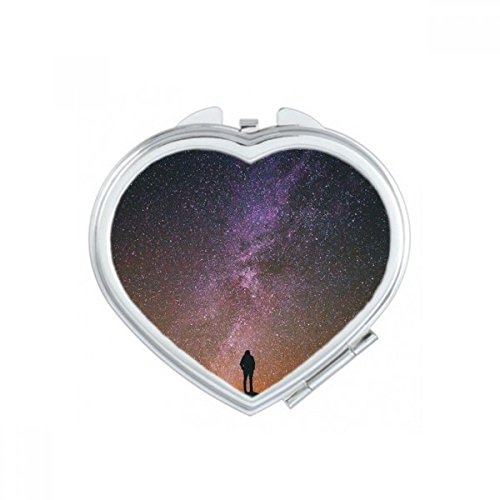 Miroir de poche cadeau mignon Voie Lactée et Silhouette Cœur unique