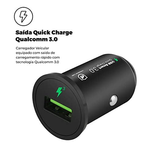 Carregador Veicular Universal Turbo One, Fast Charge e Quick Charge Qualcomm 3.0, 1 saída USB, Carre
