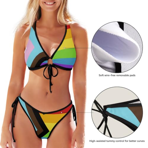 Bikini de cuerda ajustable con estampado alta definición orgullo progreso 5