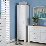 Home Source Bedroom Furniture, 1 Door Slim Wardrobe, Oak Effect Top, White