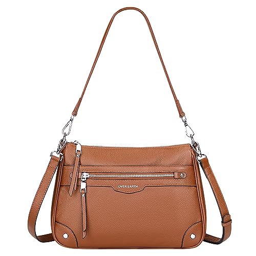 Image of Over Earth Soft Genuine Leather Crossbody Bags for Women Medium Shoulder Purses Hobo Handbags with Multi Pockets