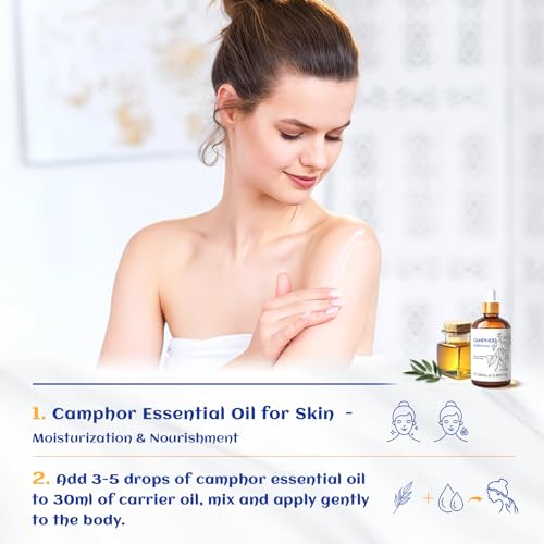 Image of HIQILI 100ML Camphor Essential Oil Pure, 100% Undiluted for Skin, Diffuser, Aromatherapy - 3.38 Fl Oz