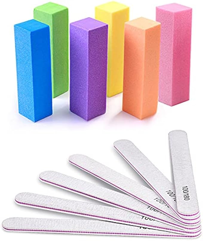Nail Files and Buffer, TsMADDTs Professional Manicure Tools Kit Rectangular Art Care Buffer Block Tools 100/180 Grit 12Pcs/Pa(White)