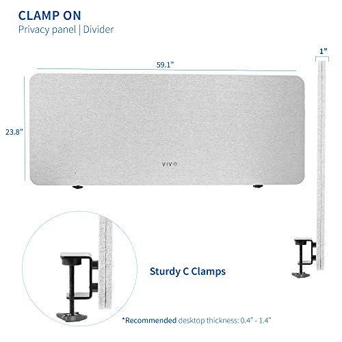Vivo Clamp-On 60 X 24 Inch Privacy Panel, Sound Absorbing Cubicle Desk Divider, Acoustic Partition, Gray, Pp-1-V060G #TOP1